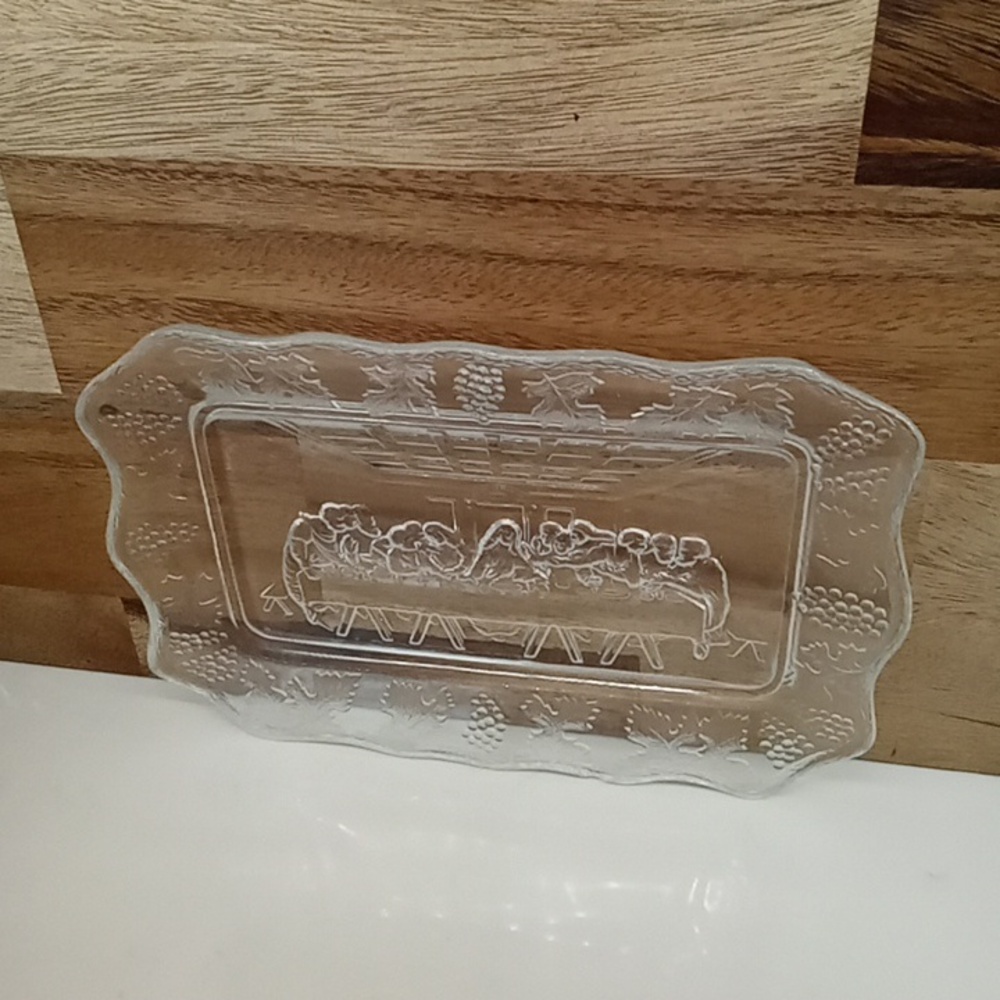 Indiana Glass vintage Tiara Last Supper bread plate, dish 1950s